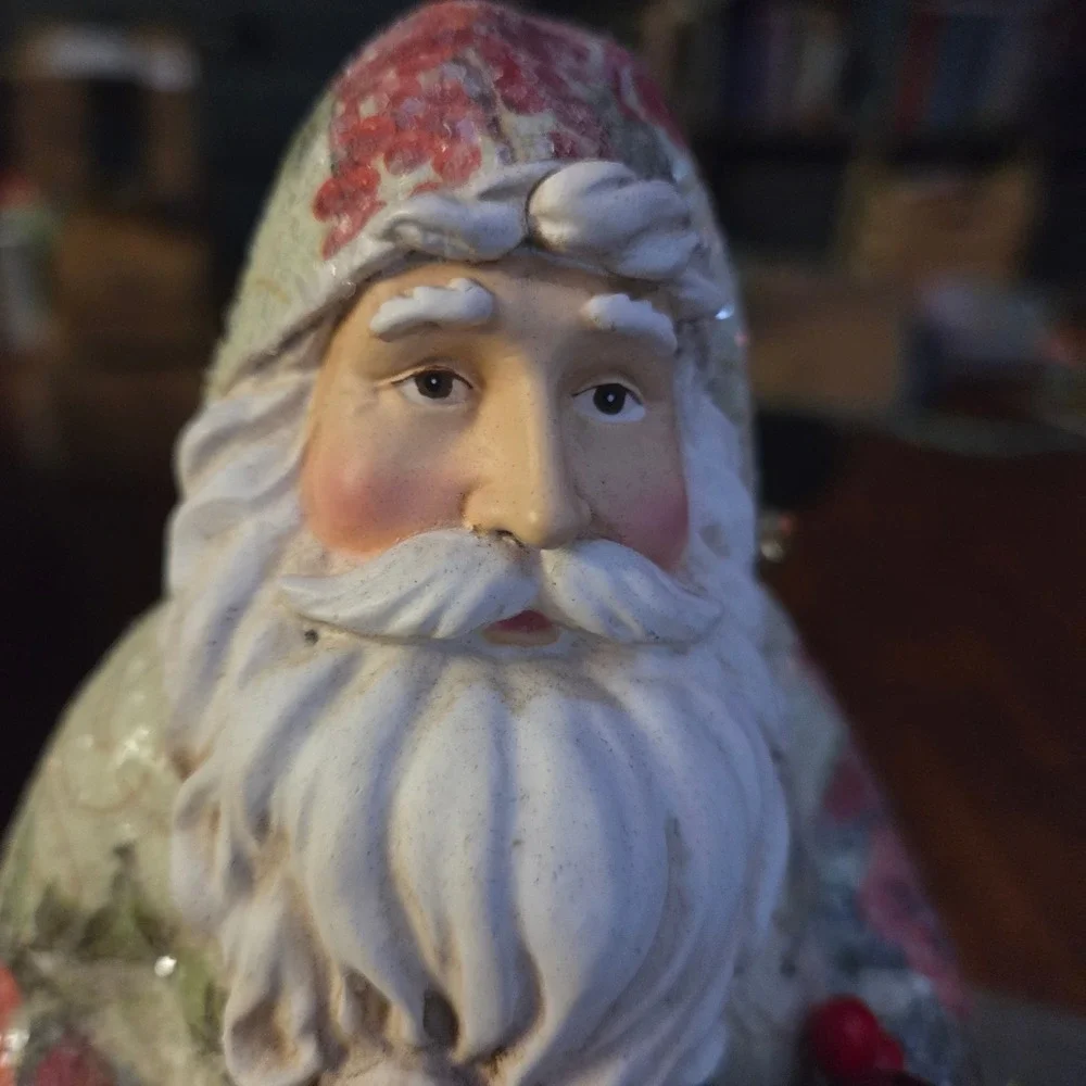 Midwest CBK Style Floral Decoupage‎ Santa Claus Figurine Glitter Christmas Decor
